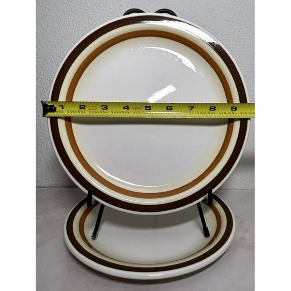 Buffalo Restaurant Ware Air Brushed Dinner Plates Brown/orange/yellow Stripe Vtg - Picture 4 of 5